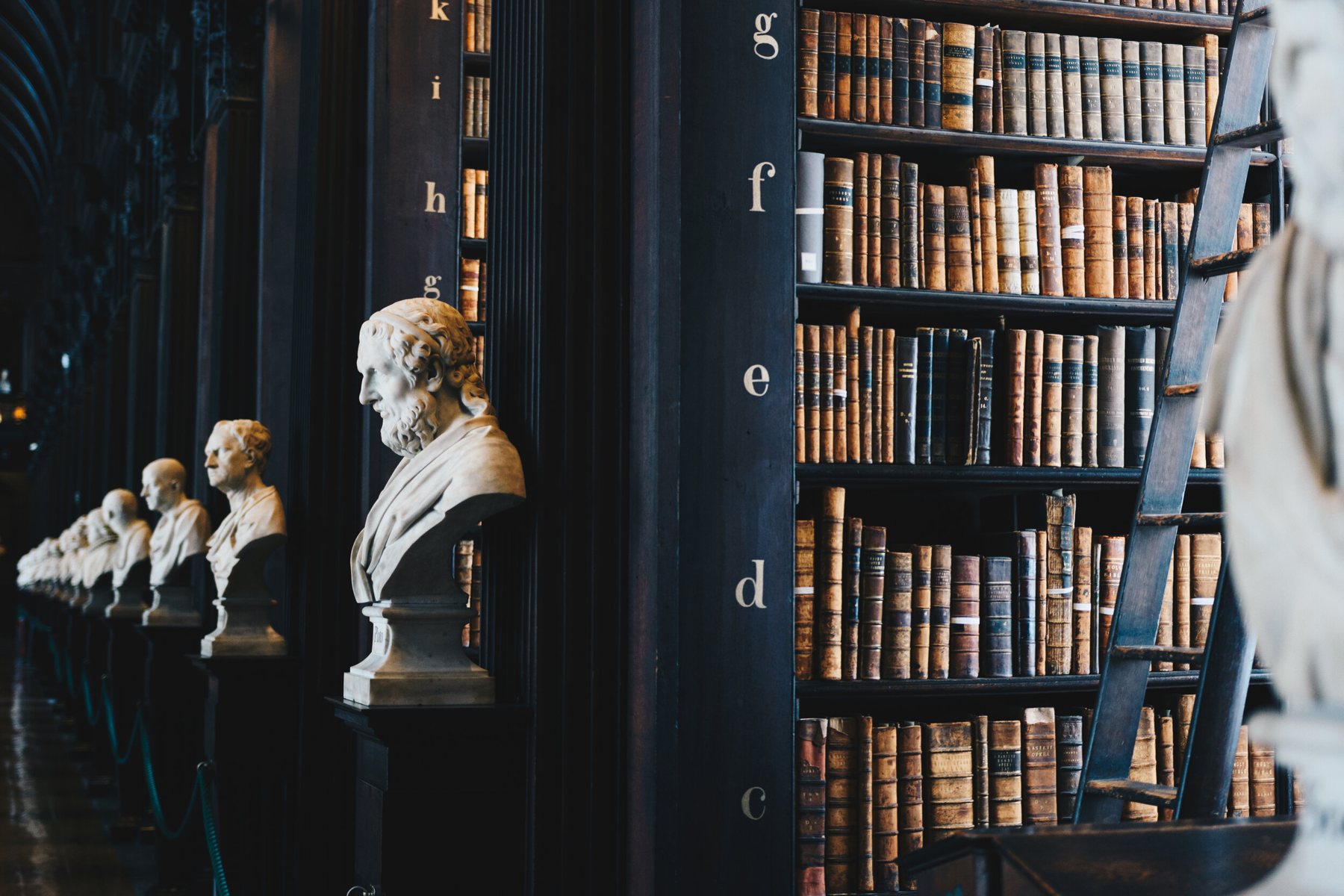 Historic books and classical sculpture, from Evergreen’s classical education page